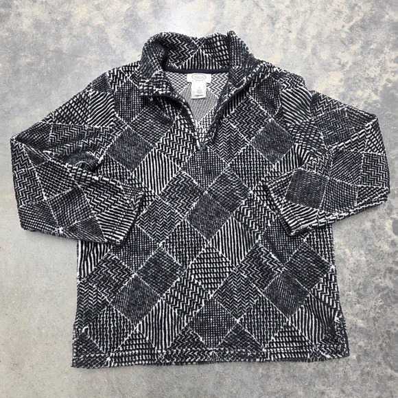 Talbots Tops - VTG Y2K Talbots Petites Black & White Geometric Pattern 1/4 Zip Pullover Top‎ S